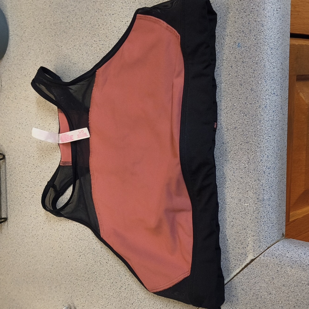 PINK Victoria's Secret Brand Dusty Pink & Black Mesh Racerback Sports Bra-NWOT